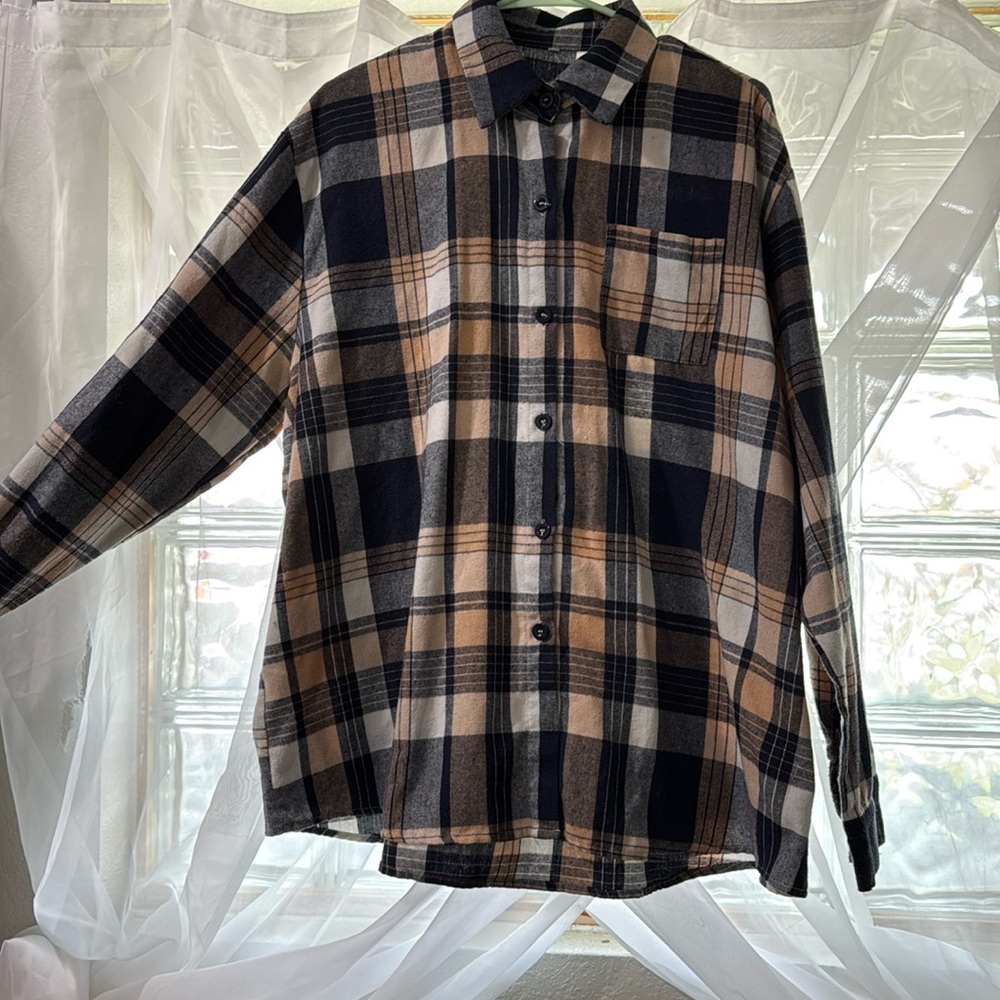 Blue and peach button up flannel